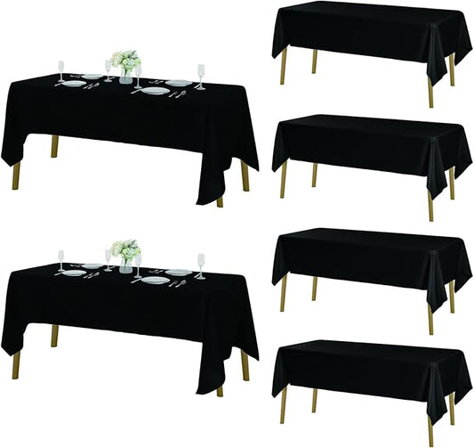 Fokitut 6 Pack Rectangle Tablecloth, 60x120 Inch, Stain Resistant and Wrinkle Polyester Table Cloth, Fabric Table Cover for Kitchen Dining, Wedding, Party, Holiday Dinner-Black