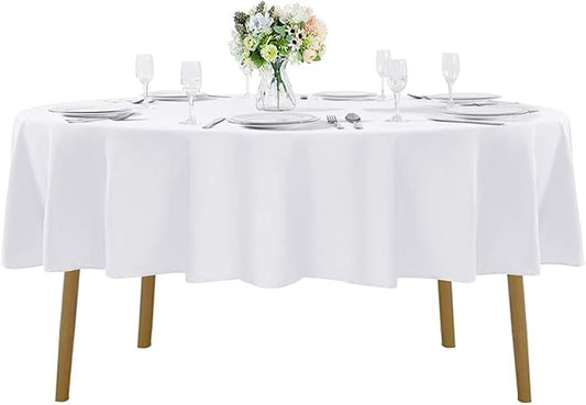 Cupuamon 60 inch Round Tablecloth Washable Polyester Table Cloth Decorative Table Cover for Wedding Party Dining Banquet（60 inch,White）