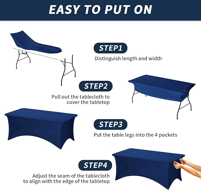Fixwal 6FT Navy Blue Table Cloth Rectangle Tables, 6 Pack Spandex Table Cloths for 6 Foot Rectangle Tables, Fitted Rectangular Stretch, Washable Patio Table Cover (72Lx30Wx30H Inch)