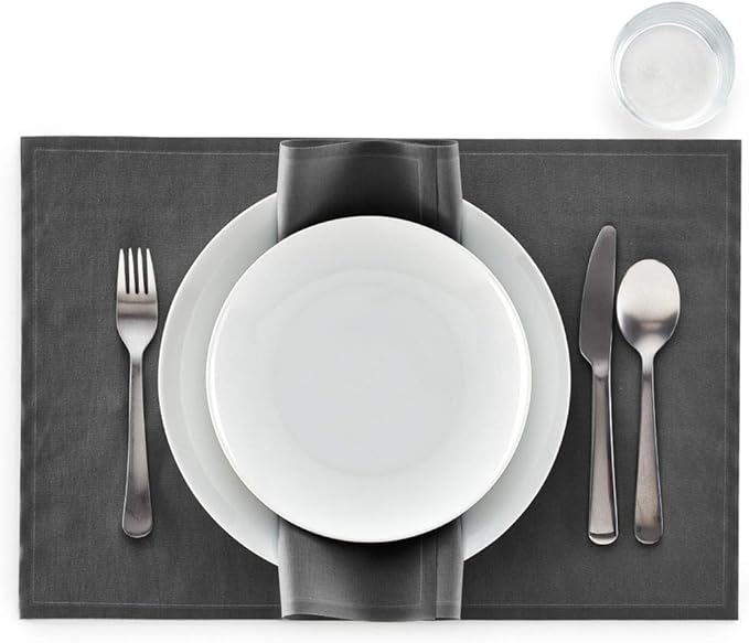 MY DRAP Washable And Reusable Cloth Placemat - 17.7 x 12.6 in (12 Per Roll, Cotton Anthracite Grey)