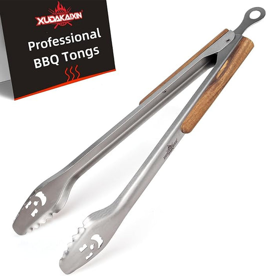 18-Inch Long Stainless Steel BBQ Tongs with Extended Luxurious Acacia Handle ??Durable and Easy-to-Clean Grilling Tool for Cooking, Kitchen Use, and Outdoor Barbecues