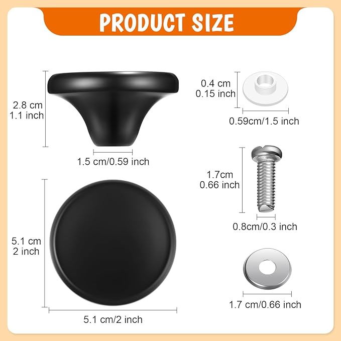 Hotop 4 Sets Dutch Oven Knob Stainless Steel Replacement Knob Pot Lid Handle Compatible with Le Creuset, Aldi, Lodge and Other Enameled Cast-Iron Dutch Oven (Black)