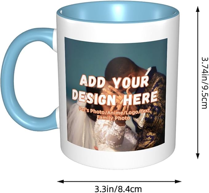 Customizable Mugs and Coffee Cups with Various Creative Designs Customize Your Photos Images Texts Partial or Full-Size Printing (Partial, Sky Blue)
