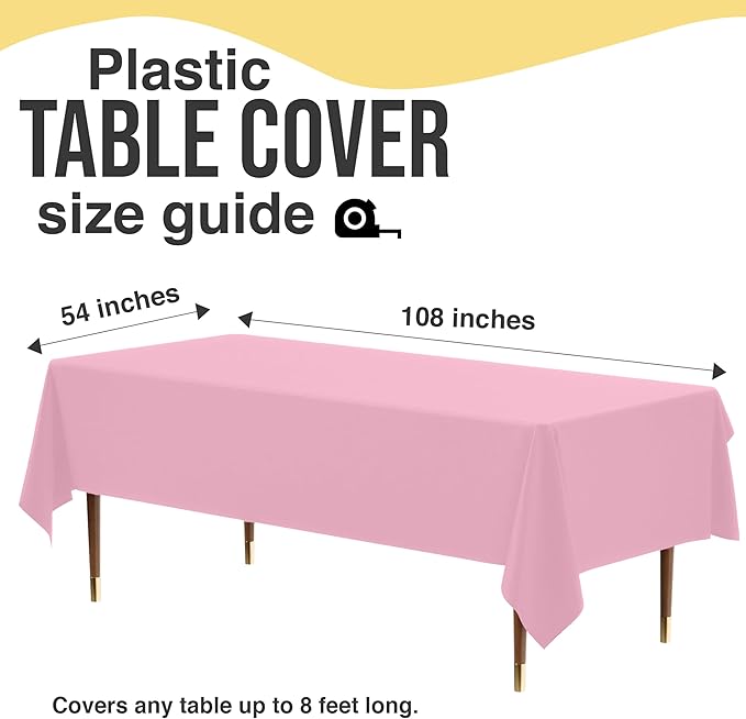 Exquisite 66% Thicker Premium Plastic Table Cloth Rectangle Table Cover 0.5 Mil 24 Pack Pink Table Cloth 54 Inch x 108 Inch Disposable Tablecloth Won't Tear Easily Like Cheap Thin Brands