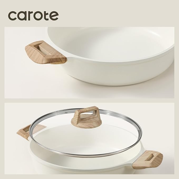 CAROTE 3 Qt Nonstick Stock Pot with Lid Soup Pot with Lid, Casserole Super Easy to Clean Non Stick Cooking Pot Cookware PFOA Free, White Granite