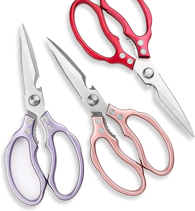 AWinjoy Heavy Duty Sharp Kitchen Scissors, Dishwasher Safe, Cooking Shears for Meat, Chicken, Fish, Poultry, Herb, Bread (Red)