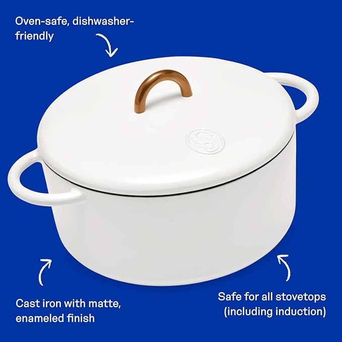 Great Jones Dutch Baby Dutch Oven with Lid (Salt, 3.5-Quart) | Enameled Cast Iron, Round Shape | Safe for Stovetops & Ovens up to 500째F | Space-Saving & Dishwasher-Friendly | Small-Batch Cooking