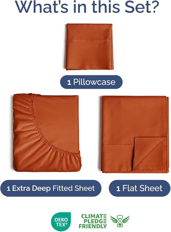 Extra Deep Pocket Twin XL Sheets - 3 Piece Breathable & Cooling Bed Sheets - Hotel Luxury Bed Sheet Set - Soft, Wrinkle Free & Comfy - Easily Fits Extra Deep Mattresses - Deep Pocket Terracotta Sheets