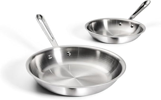 All-Clad D3 3-Ply Stainless Steel Fry Pan Set 2 Piece, 8, 10, Inch Induction Oven Broiler Safe 600F Pots and Pans, Cookware Silver