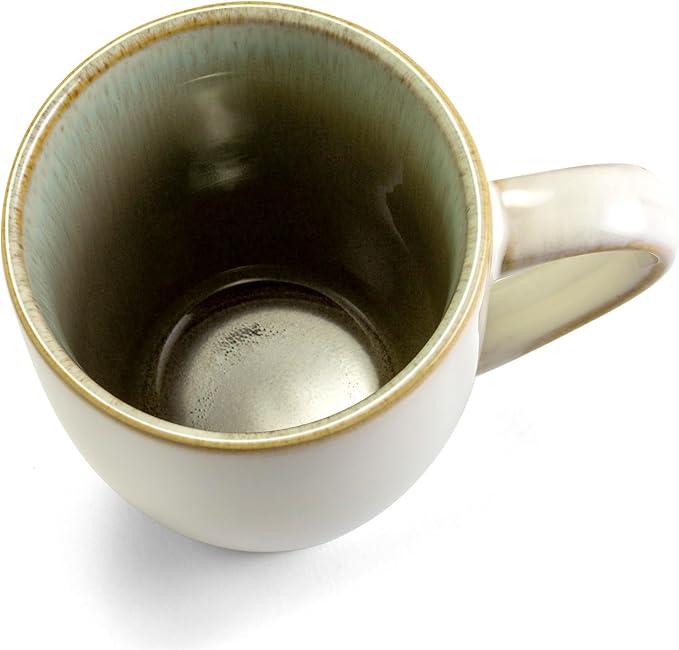 Sango Resona Moss Green Stoneware Mugs (Set of 4) ??12 fl. oz, Durable Stoneware with Reactive Glaze, Delicate Gray-Green Interior, Microwave & Dishwasher Safe, for Everyday Dining & Entertainment