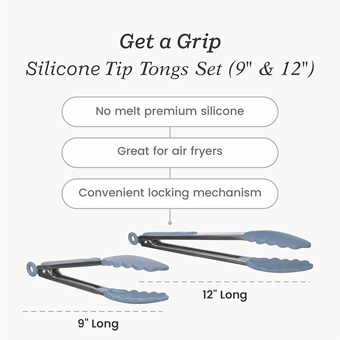 Starpack 'Get a Grip' Silicone Kitchen Tongs for Cooking (2Pcs) - BBQ Tongs for Grill Heat Resistant to 600째F - Stainless Steel Kitchen Utensils w/Non Stick Silicone Tips - 9",12" for Serving Food