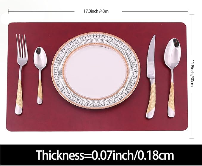 Placemats for Dining Table Set of 6,Design-Classic Faux Leather Eco-Friendly Place Mats,Waterproof&Oilproof Table Mats,Washable&Wipeable,Heat-Resistant,Non-Slip for Kitchen Table Decor(Red,6)