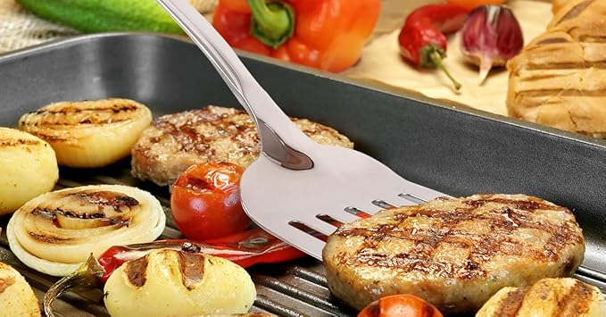 Zulay Kitchen Stainless Steel Slotted Turner - 14.8??Heat-Resistant Metal Spatula for Cooking, Frying & Grilling - Durable, Rust-Proof & Dishwasher Safe Kitchen Utensil for Everyday Use