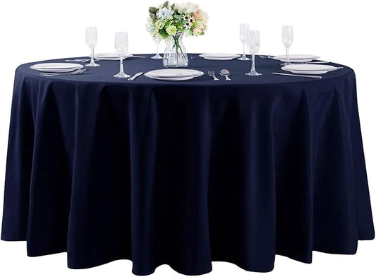 Cupuamon 132 inch Round Tablecloth Washable Polyester Table Cloth Decorative Table Cover for Wedding Party Dining Banquet（132 inch,Navy）