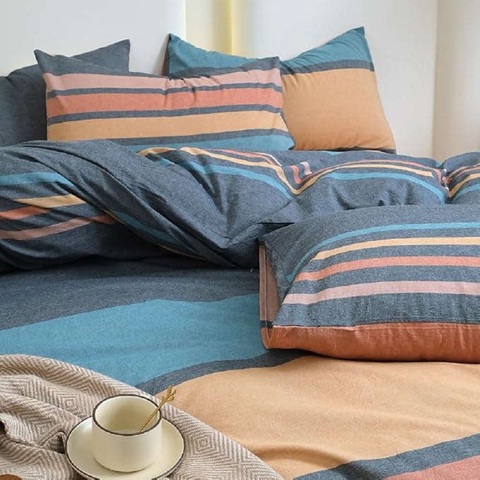 LifeTB Striped Comforter Set Twin XL Size Multi-Colored Stripes Pattern Comforter Fluffy Bed Set 3 Pieces Lightweight Bedding Comforter Modern Soft Patchwork Stripe Comforter Set with 2 Pillowcases