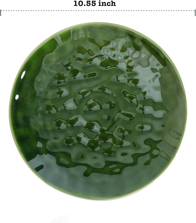 vicrays Ceramic Dinner Plates Set, 10.5 Inch, Set of 6, Round, Microwave, Oven, Dishwasher Safe, Scratch Resistant, Porcelain Fluted Suitable for Steak, Pasta, Pizza, Home, Restaurant, Green