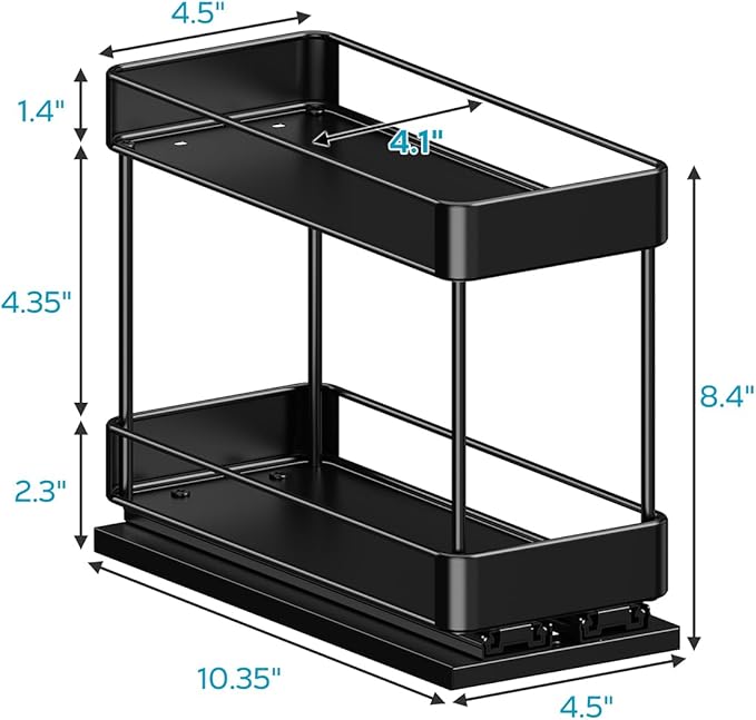 Nieifi Spice Rack Organizer for Cabinet, Vertical Spice Rack Pull Out, Easy to Install, Metal, 4.1''Wx10.35''Dx8.4''H, 2 Pack, 2 Tiers(Black)