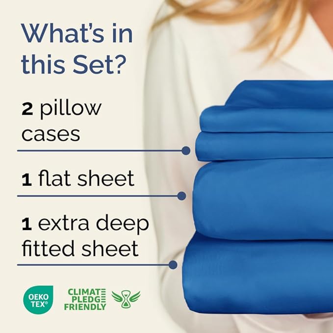 Extra Deep Pocket King Sheets - 4 Piece Breathable & Cooling Bed Sheets - Hotel Luxury Bed Sheet Set - Soft, Wrinkle Free & Comfy - Easily Fits Extra Deep Mattresses - Deep Pocket Royal Blue Sheets