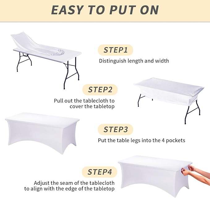 Fixwal 8FT Spandex Table Cover, 10 Pack Fitted Rectangular Stretch Tablecloth, Washable Patio Table Cover(White, 96Lx30Wx30H Inch)