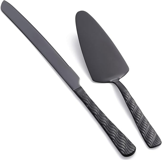 Black Cake Cutting Set, Stainless Steel Cake Knife and Server Set, Cake Pie Cutter Set for Wedding, Birthday, Party
