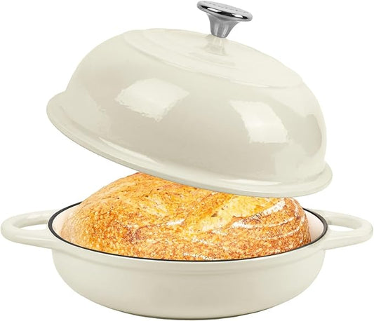 Dutch Oven for Bread Baking, 5.4 Quart Dutch Enameled Cast Iron Bread Oven, Dutch Oven for Sourdough Bread Baking, Oven Safe up to 500째 F, 25 cm White