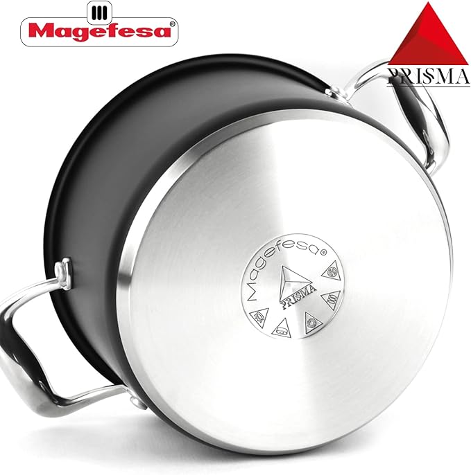 MAGEFESA Prisma ??9.4 inches stew pot, dutch oven with lid, made of 18/10 stainless steel, for all types of kitchens, INDUCTION, easy cleaning, dishwasher and oven safe up to 392쨘F
