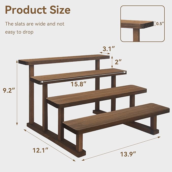 2PACK Spice Rack Stand 4 Tier Wooden Display Shelf for Tabletop Riser Stand for Party,Kitchen,Perfume,Vendors event, Collection