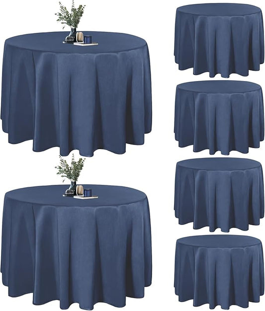 Easy-Going 6 Pack Navy Tablecloths 120 Inch-Round for 8 Ft Round Table, Washable Polyester Waterproof Stain Resistant Table Cloth, Decorative Table Cover for Kitchen, Dining Tables, Events