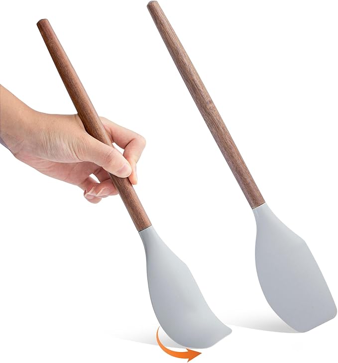 Silicone Spatula 2pcs Good Grips Silicone Spatula Food Grade Rubber Spatulas Acacia Solid Strong Handle Heat Resistant Up to 600째F for Nonstick Cookware, Cooking Spoons