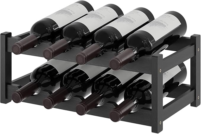Wine Rack竊똁amboo Wine Storage Cabinet Shelf竊똂ountertop Wine Shelf- Freestanding Wine Holder for Kitchen & Pantry (Black, 2-Tier)