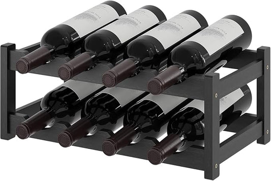 Wine Rack竊똁amboo Wine Storage Cabinet Shelf竊똂ountertop Wine Shelf- Freestanding Wine Holder for Kitchen & Pantry (Black, 2-Tier)