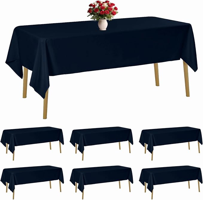 6 Pack Navy Blue Tablecloth 60 x 102 Inch Table Cloth for 6 Foot Rectangle Tables, Wrinkle Resistant Washable Polyester Fabric Table Covers for Party, Wedding,Dining,and Banquet