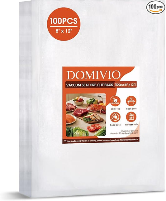 100 Vacuum Sealer Bags 8" x 12", Pre-Cut Quart Size Food Saver Bags for Vacuum Sealer Machine, BPA-Free Commercial Grade Storage Bags for Food Freezer Meal Prep & Sous Vide