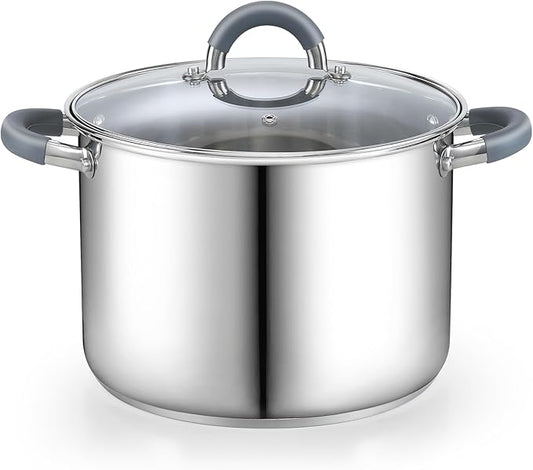 Cook N Home Stock Pot with Lid, 12-Quart Basic Stainless Steel Sauce Cooking Soup Pot, Stay-Cool Silicone Handles