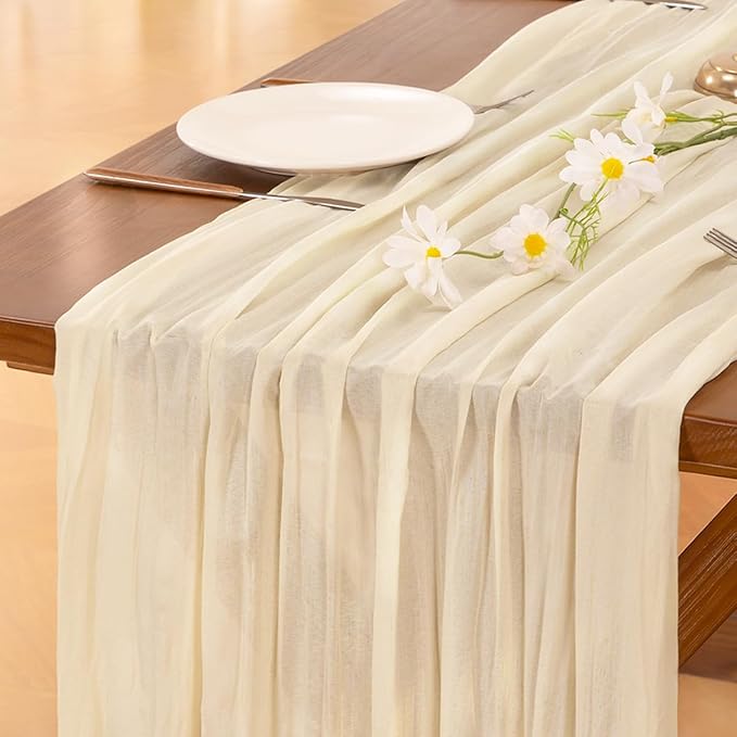 Socomi 15pcs Beige Valentine's Day Cheesecloth Table Runner Boho Rustic Gauze 120 inch 10FT Cheese Cloth Runner for Wedding Party Baby Shower Birthday Home Decor Holiday Decorations