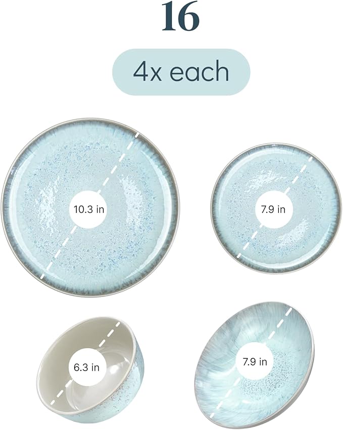 Stoneware dinnerware set 4 persons 16 pcs ??Modern style plates and bowls set ceramic ??Dishwasher, microwave and scratch resistant ??Bowl and plate set ??Dinner service Pure Living beige & light blue