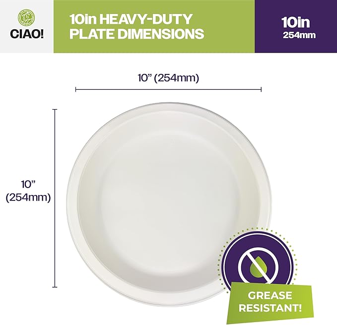 CIAO! 10.25" White Heavy Weight Plastic Plate Mineral Filled Polypropylyne MFPP (Case of 400)
