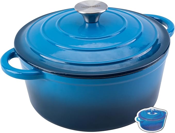Enameled Cast Iron Dutch Oven Pot with Lid Heavy-Duty Cookware for Bread Baking,Braising,Stews,Roasting,Oven Safe up to 500째F,5.5QT,blue