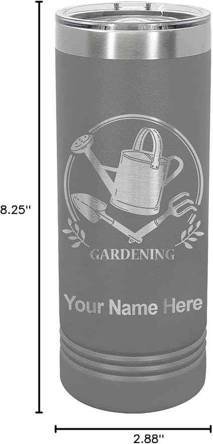 LaserGram 22oz Vacuum Insulated Skinny Tumbler, Gardening, Personalized Engraving Included (Gray)