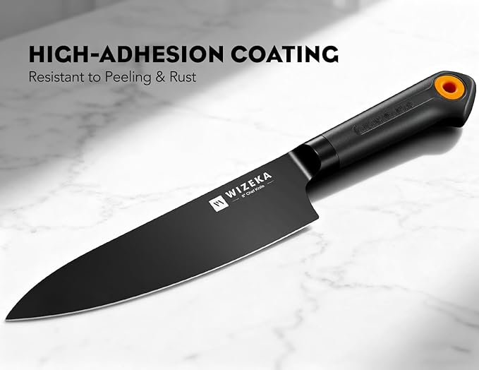WIZEKA Kitchen Knife Block Set: 15 Pieces Extremely sharp Black Knife Set with Sharpener, Dishwasher Safe Knife Block Set Dark Vision Series
