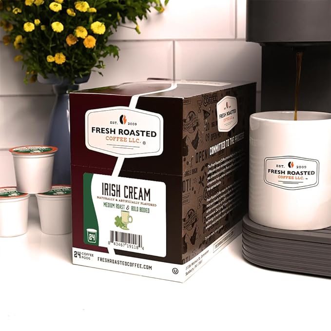 Fresh Roasted Coffee, Irish Cream, Flavored Coffee Pods, K-Cup Compatible, 24 Count