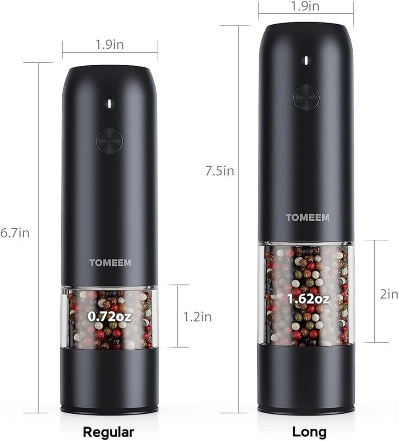 TOMEEM Electric Salt and Pepper Grinder Set with LED Lights ??Rechargeable Automatic Pepper and Salt Mill with 6 Adjustable Coarseness for Kitchen, BBQ & Gifts