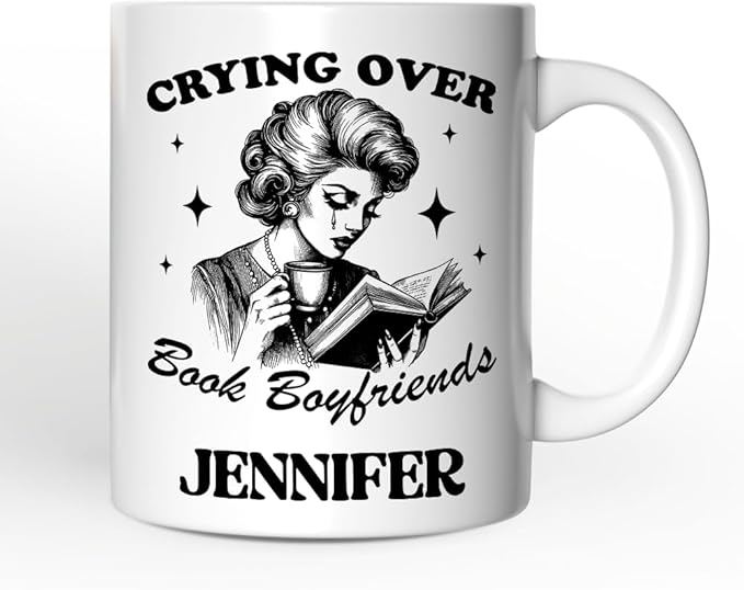 OrnamentallyYou Personalized Valentine Mug (Crying Over Book Boyfriends Personalized Mug, Retro Anti-Valentine Funny Gift With Custom Name)