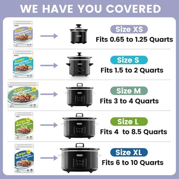 KOOC Slow Cooker Liners 8"x11" 30 Count Mini Size Disposable Pot Liners Cooking Bags Fit 0.65 qt to 1.25 qt Pot BPA Free Fresh Locking Seal Design