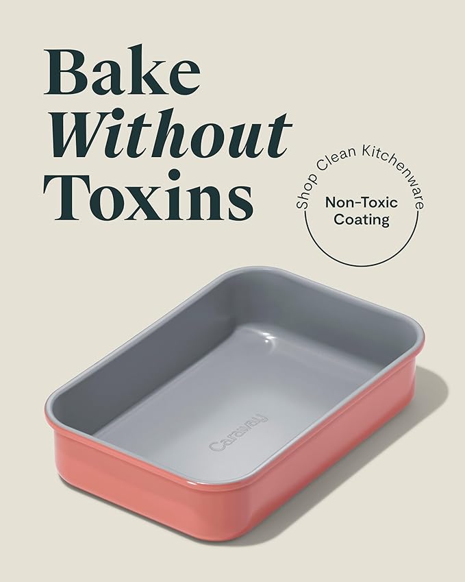 Caraway Nonstick 9??x 6.5??Small Rectangle Baking Pan Duo ??Non-Toxic, PTFE & PFOA Free ??Aluminized Steel Core ??Deep Ceramic Baking Pan for Casseroles, Lasagna & More - Perracotta
