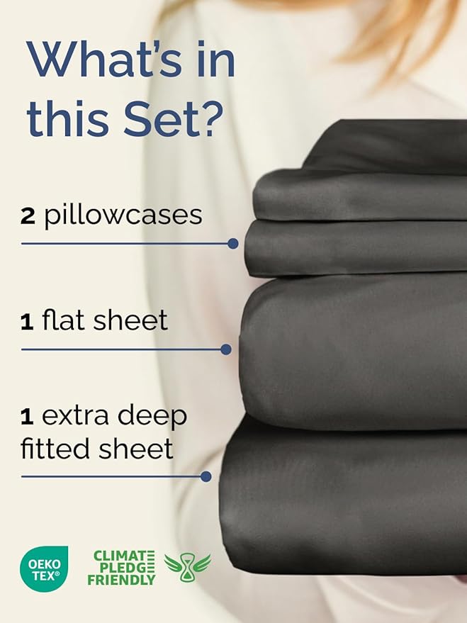 Extra Deep Pocket Cal King Sheets - 4 Piece Breathable & Cooling Bed Sheets - Hotel Luxury Bed Sheet Set - Soft, Wrinkle Free & Comfy - Easily Fits Extra Deep Mattresses - Deep Pocket Charcoal Sheets