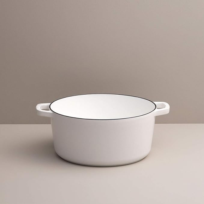 Milo by Kana 5.5-quart Enameled Cast Iron Dutch Oven with Lid | Premium Casserole Cooking Pot | Enamel Coating Inside and Out | Oven Safe and Dishwasher Friendly (White with Gold Knob)