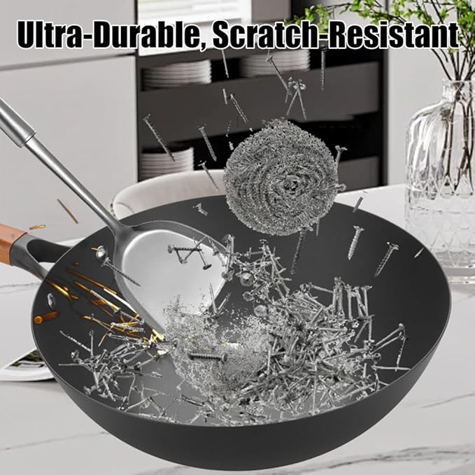 Titanium Pan with Lid, 2026 New Upgrade Uncoated Non Stick Titanium Iron Wok Pans for Cooking, Ultra-Durable, Scratch-Resistant, Even Heating Frying pans, Compatible With All Cooktops,12.6IN