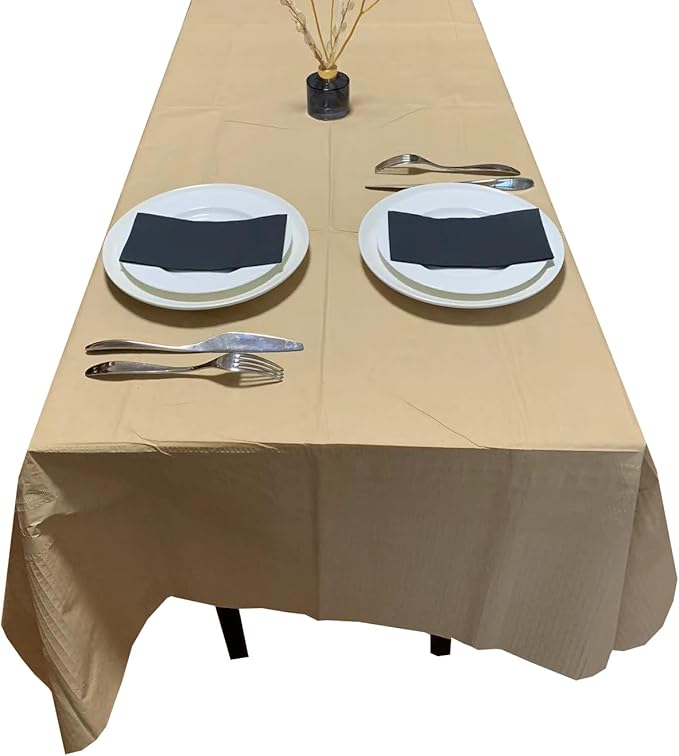 [6 Pack] Kraft Paper Tablecloth Disposable for Rectangle Tables, 54 X 108 Inch Party Table Cover with Plastic Backing, Waterproof 3 Ply Table Cloth for Wedding Valentine's Day BBQ Birthday