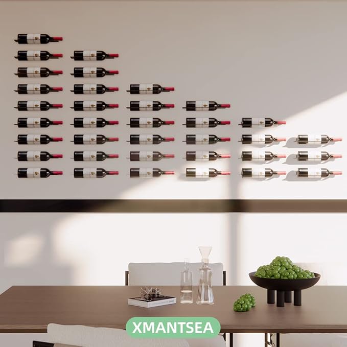 Wine Rack Wall Mounted, Black Metal Modern Wine Bottle Holder, Space Saving Wine Rack for Wall, Set of 6 (Black)